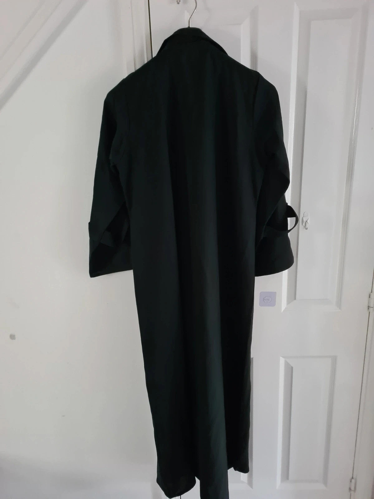 Women black trench coat press stud long overcoat spread lapel regular plus size 3XL/18