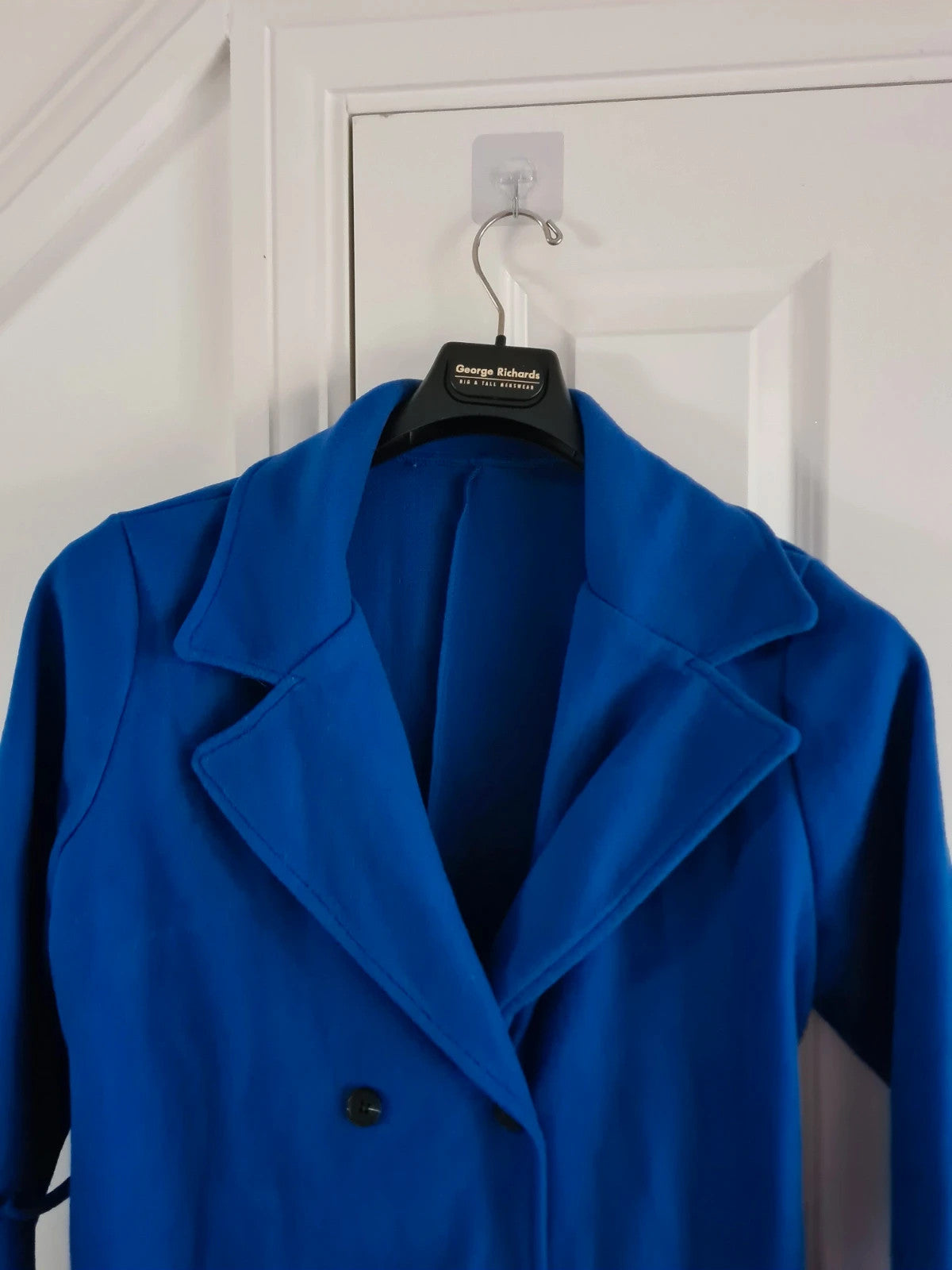 Shein women blue basic long coat double breasted belted winter outfit casual L/12