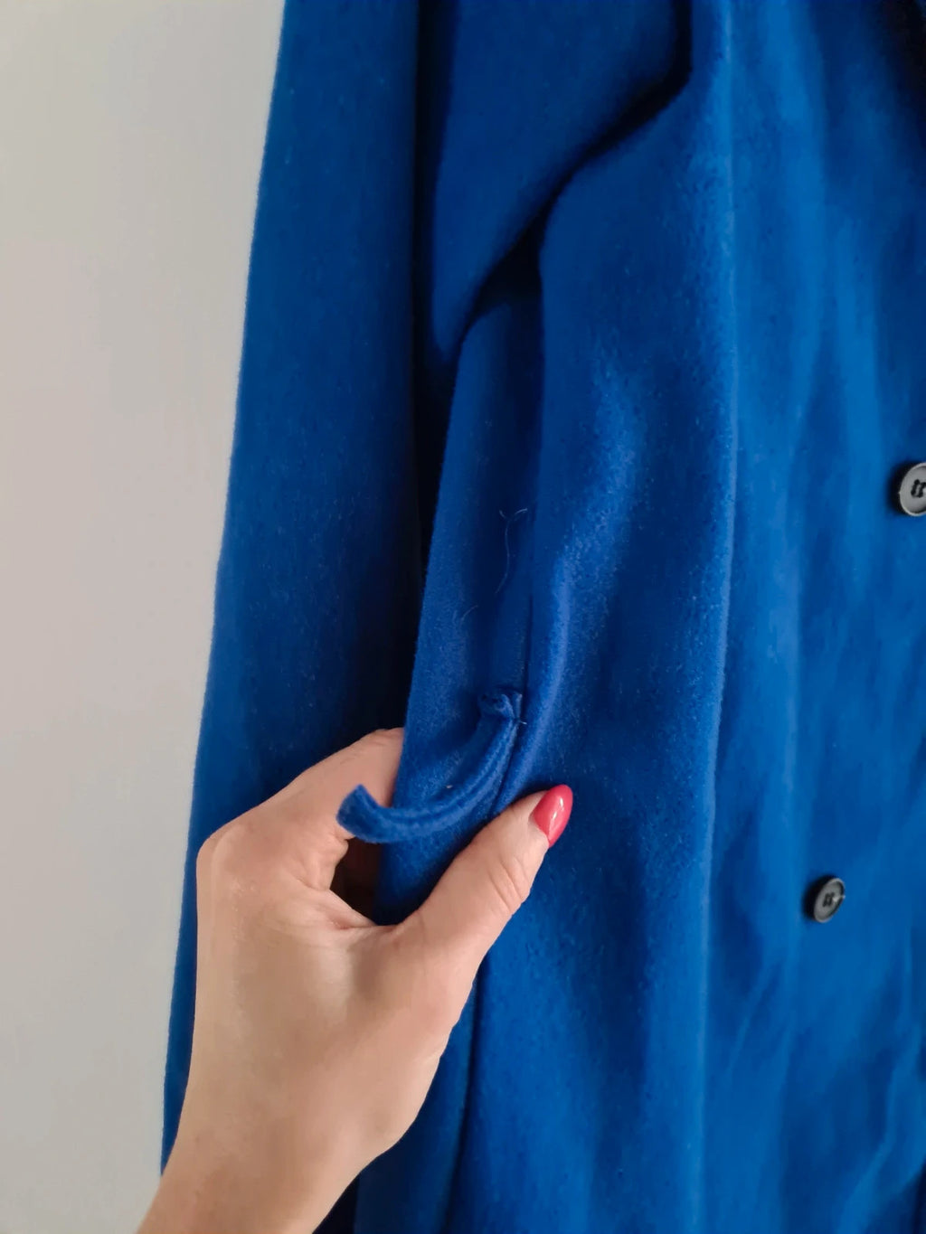 Shein women blue basic long coat double breasted belted winter outfit casual L/12