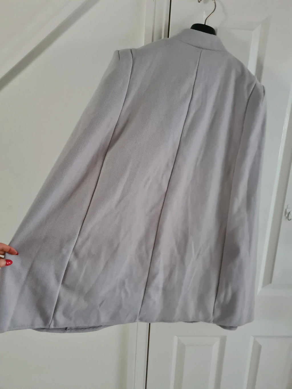 Shein women solid grey ponchos cape coat winter jacket buttons details open front smart casual XL/14