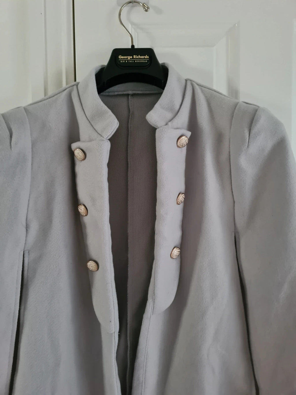 Shein women solid grey ponchos cape coat winter jacket buttons details open front smart casual XL/14