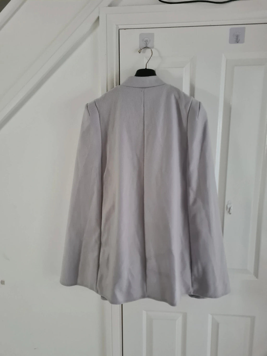 Shein women solid grey ponchos cape coat winter jacket buttons details open front smart casual XL/14