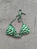 Shein women racer green bikini top checkered print drawstring padded swimsuit beach swimwear M/10