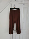 MadeinUK women brown suit trousers tailored elastic waistband straight leg pocket smart casual L/12