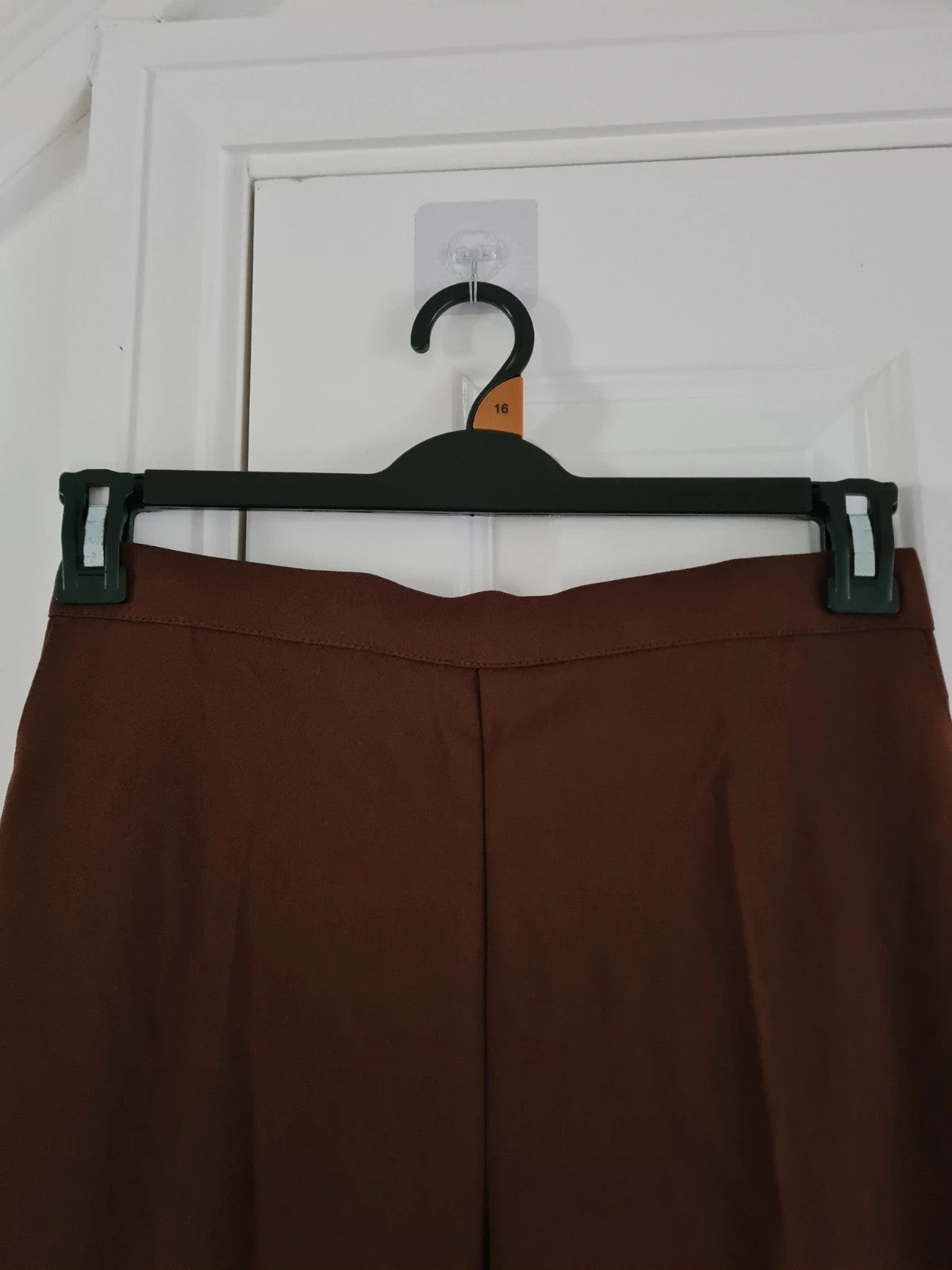 MadeinUK women brown suit trousers tailored elastic waistband straight leg pocket smart casual L/12