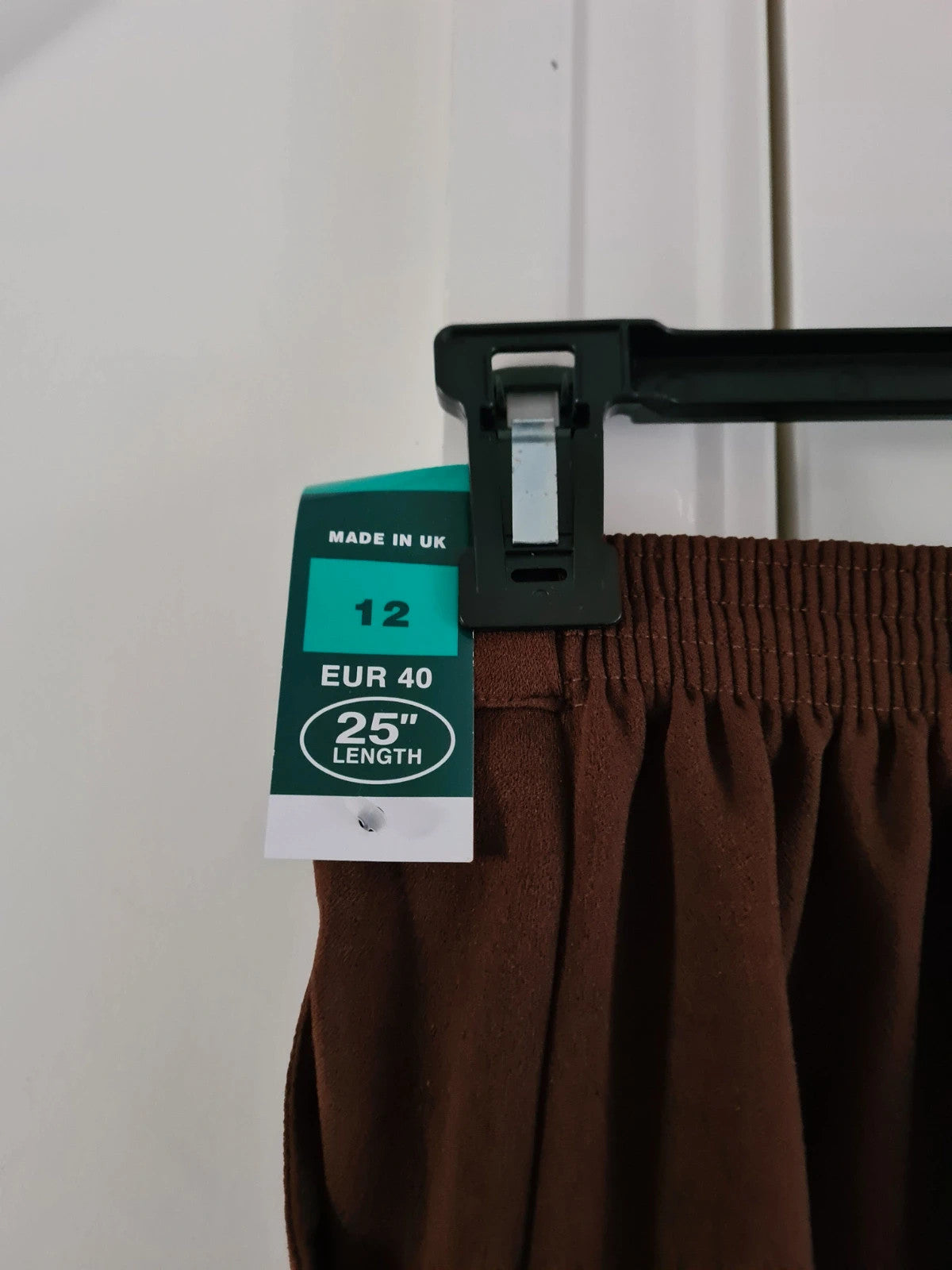 MadeinUK women brown suit trousers tailored elastic waistband straight leg pocket smart casual L/12