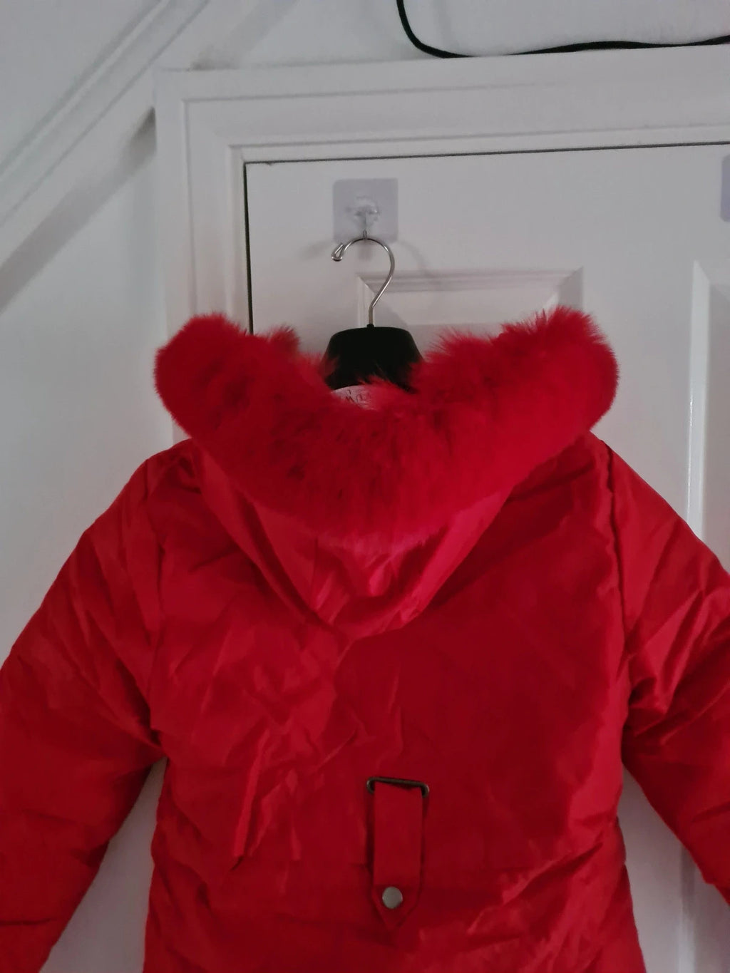 TikTok shop women red puffer long jacket winter parka hooded fluffy lined warm S