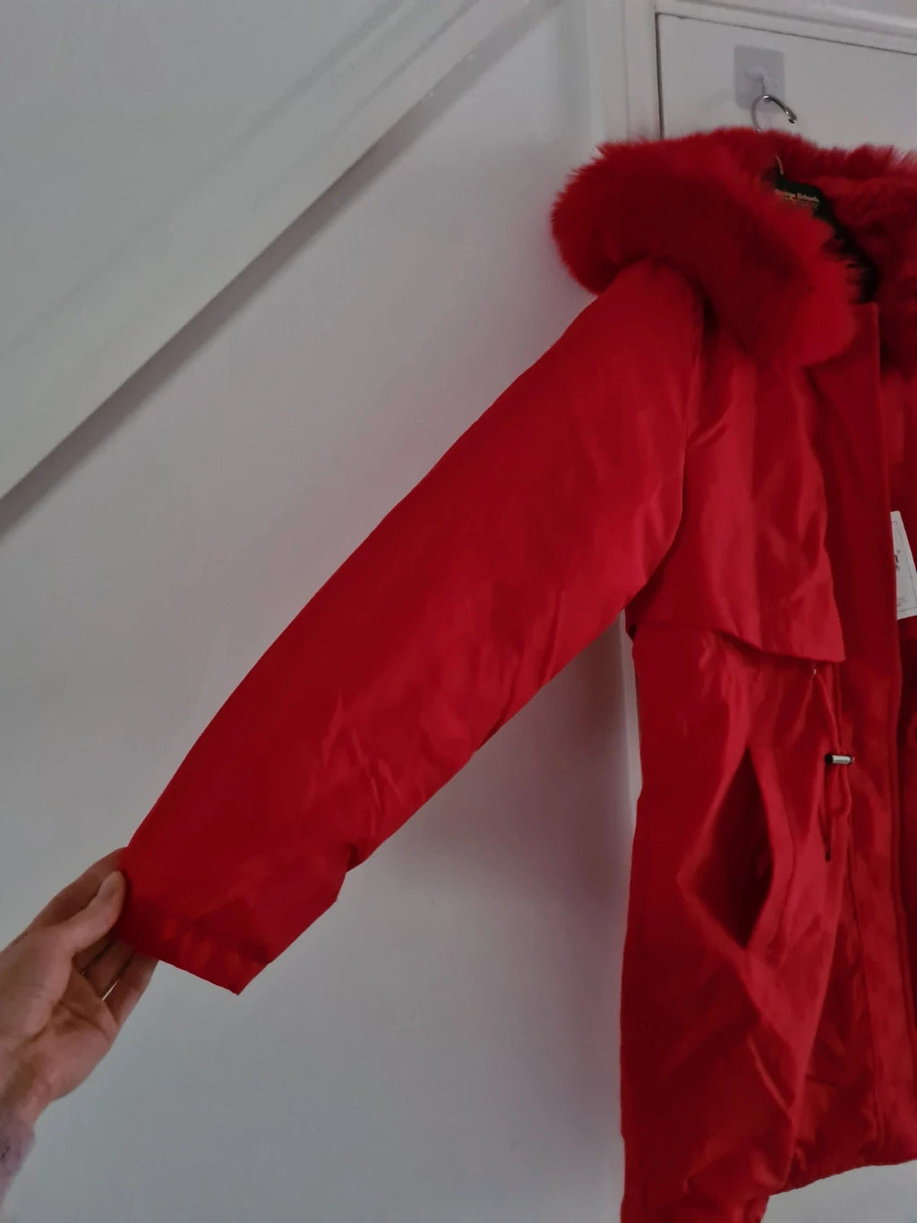 TikTok shop women red puffer long jacket winter parka hooded fluffy lined warm S