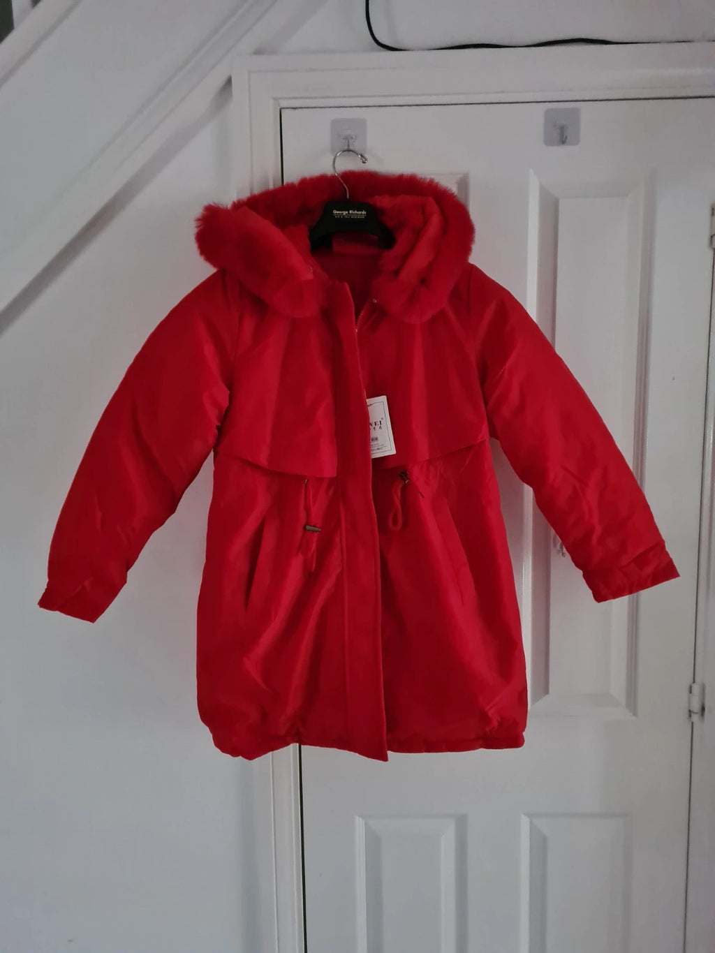 TikTok shop women red puffer long jacket winter parka hooded fluffy lined warm S