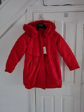 TikTok shop women red puffer long jacket winter parka hooded fluffy lined warm S