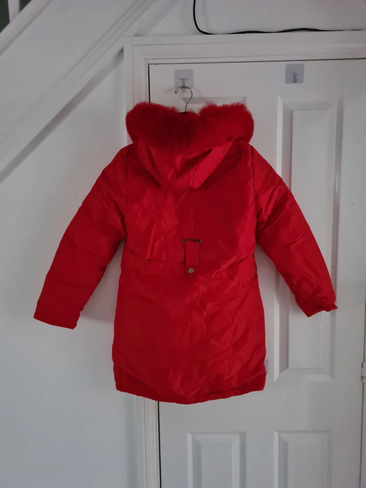 TikTok shop women red puffer long jacket winter parka hooded fluffy lined warm S