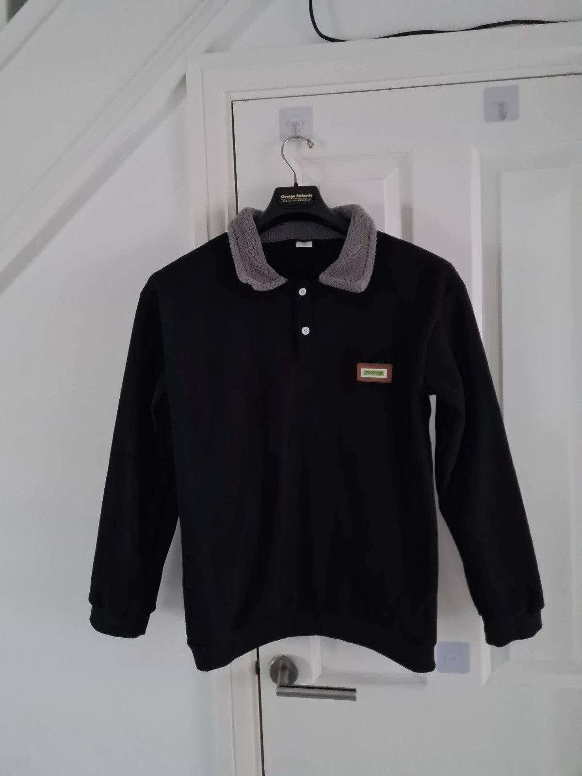 TikTok men black jumper buttons neck corduroy sweatshirt pullover crash polo thick warm casual XL