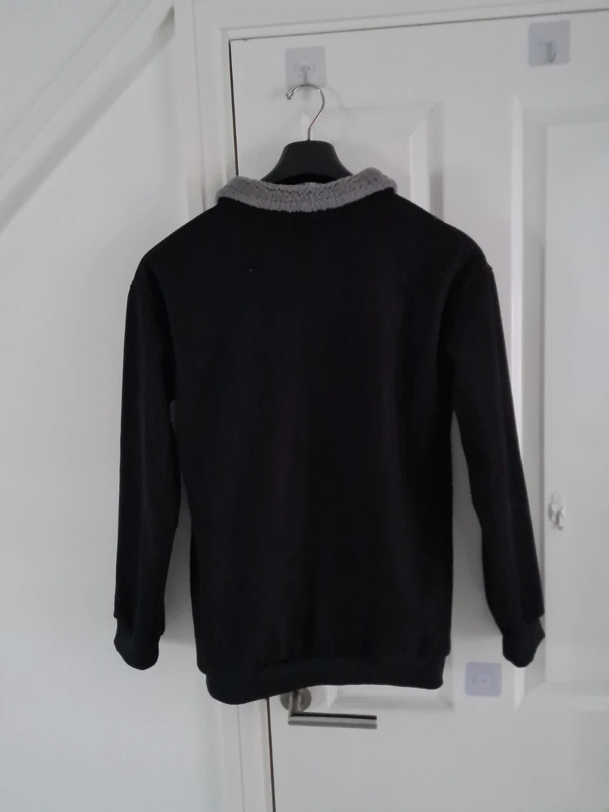 TikTok men black jumper buttons neck corduroy sweatshirt pullover crash polo thick warm casual XL