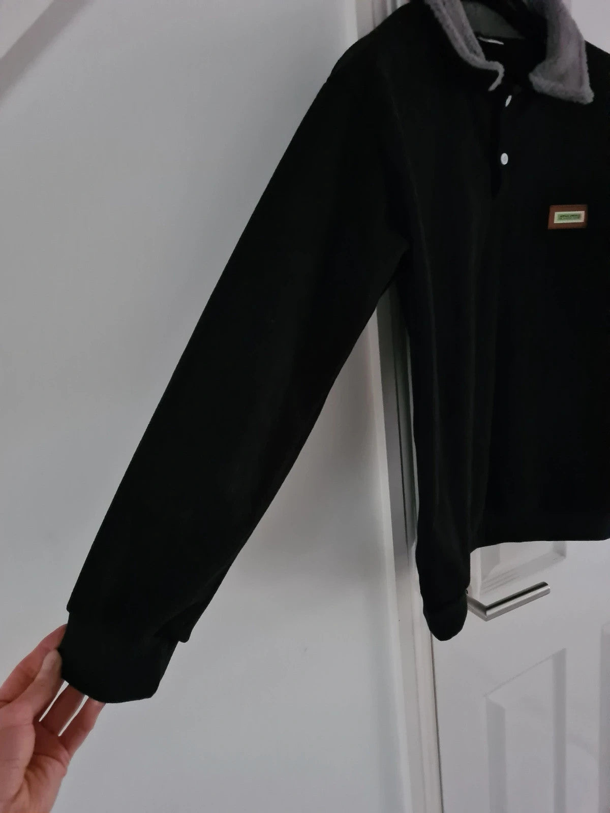TikTok men black jumper buttons neck corduroy sweatshirt pullover crash polo thick warm casual XL