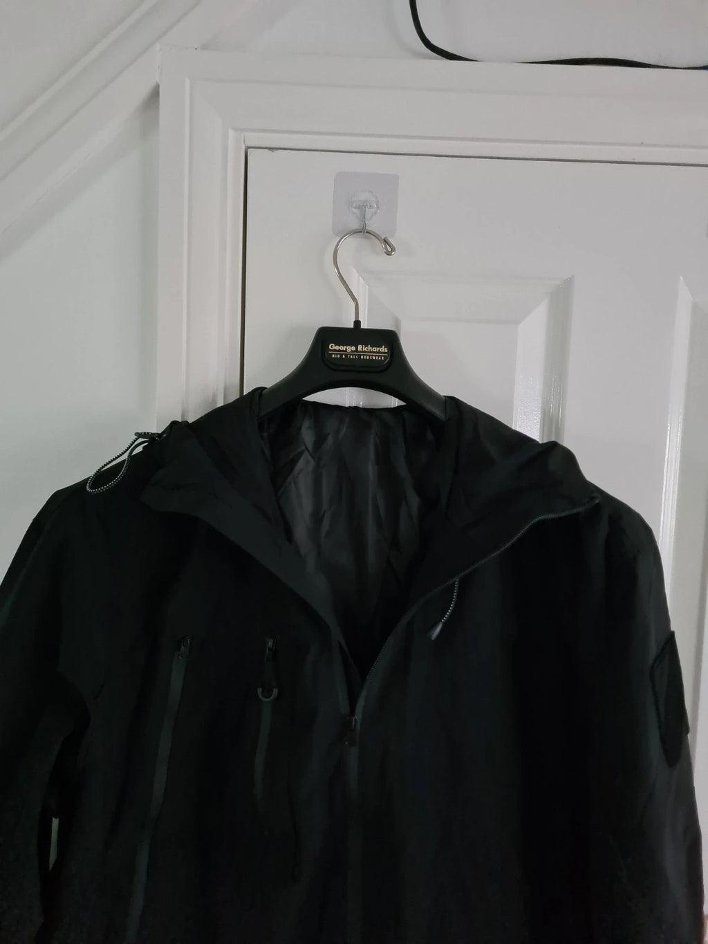TikTok men black softshell jacket hooded zip wind/waterproof tactical hiking mountain L/XL