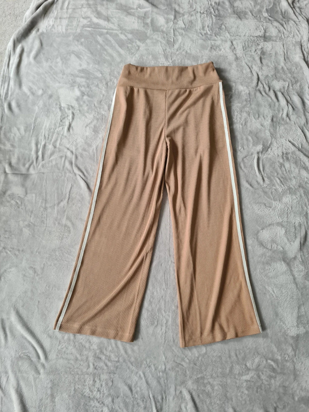Tiktok shop women brown viral trousers wide straight leg striped on side lounge ribbed pants M/10