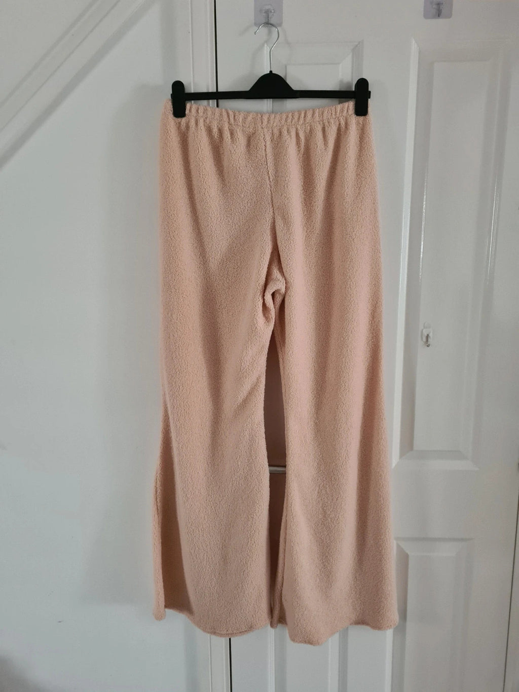 Shein women beige lounge fluffy wide flare leg trousers knitt elastic waist casual pants 3XL