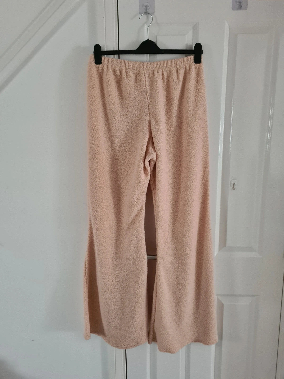 Shein women beige lounge fluffy wide flare leg trousers knitt elastic waist casual pants 3XL