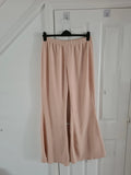 Shein women beige lounge fluffy wide flare leg trousers knitt elastic waist casual pants 3XL