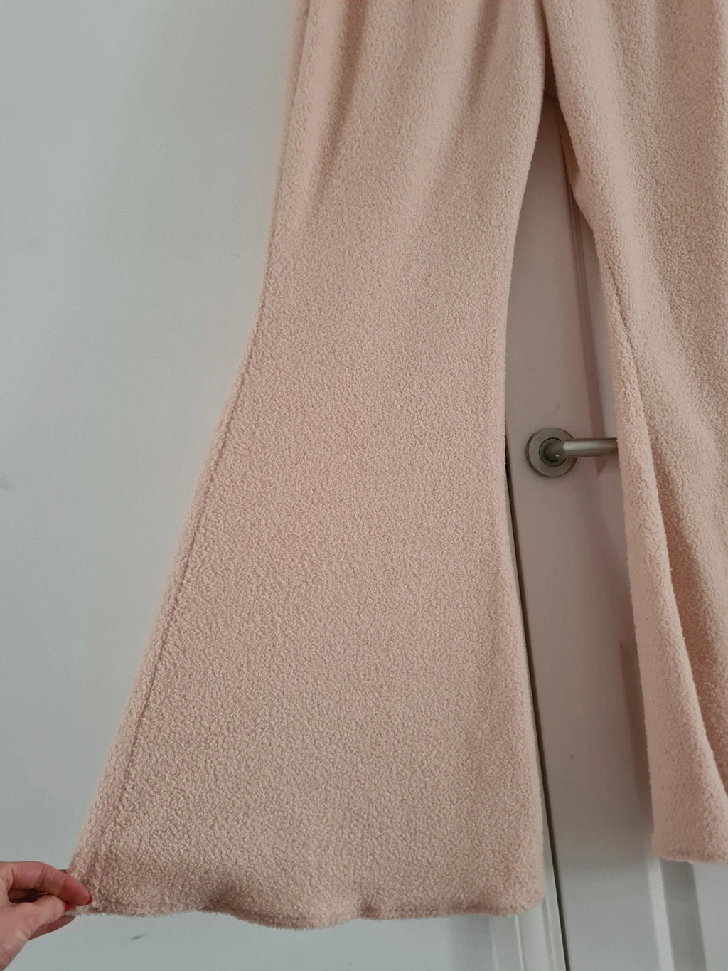 Shein women beige lounge fluffy wide flare leg trousers knitt elastic waist casual pants 3XL
