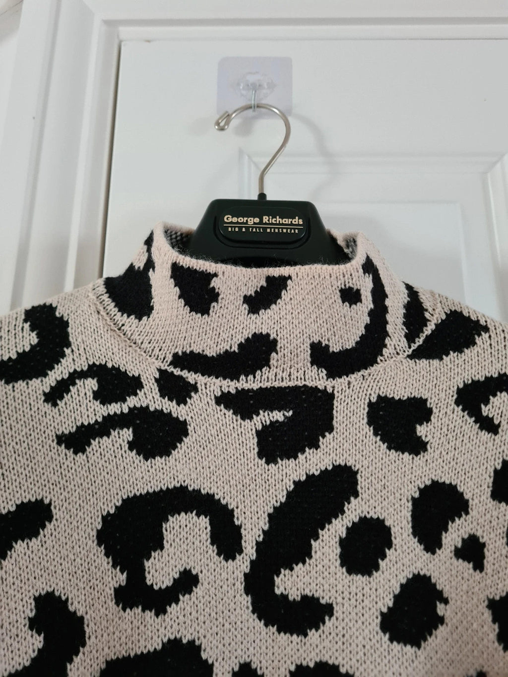 Shein women animal print cream turtleneck leopard high neck jumper knitt sweater casual L/12