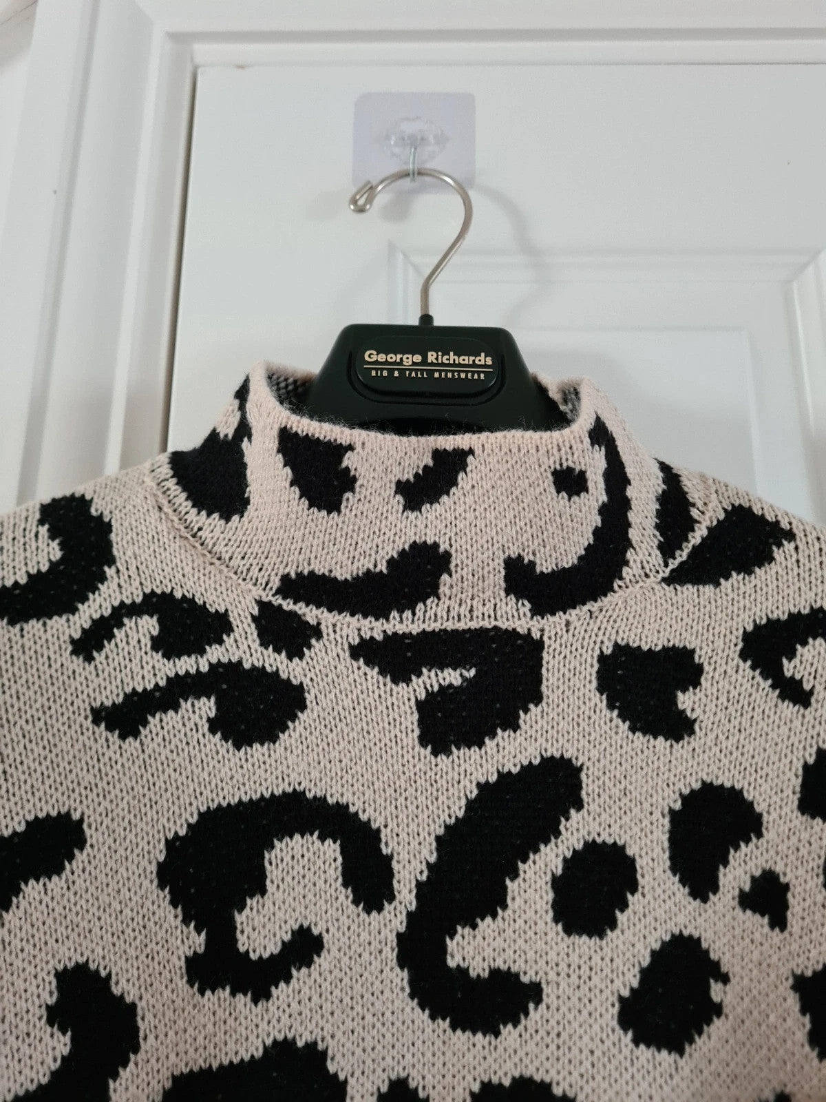 Shein women animal print cream turtleneck leopard high neck jumper knitt sweater casual L/12