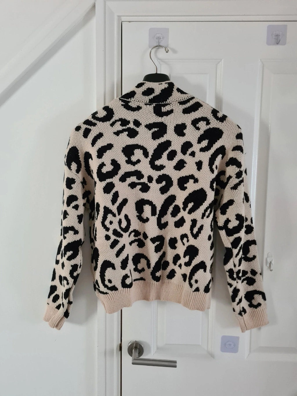 Shein women animal print cream turtleneck leopard high neck jumper knitt sweater casual L/12