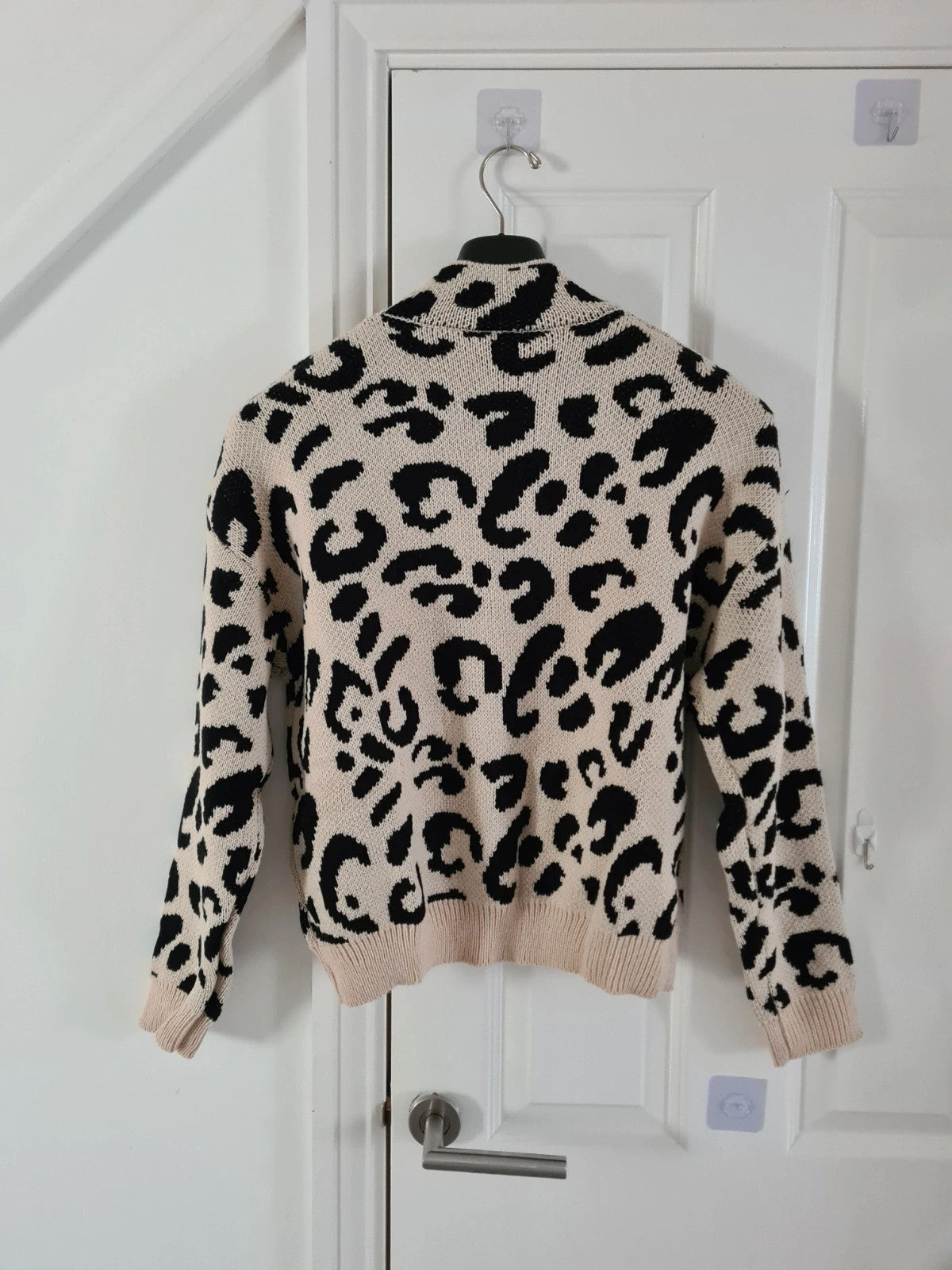 Shein women animal print cream turtleneck leopard high neck jumper knitt sweater casual L/12