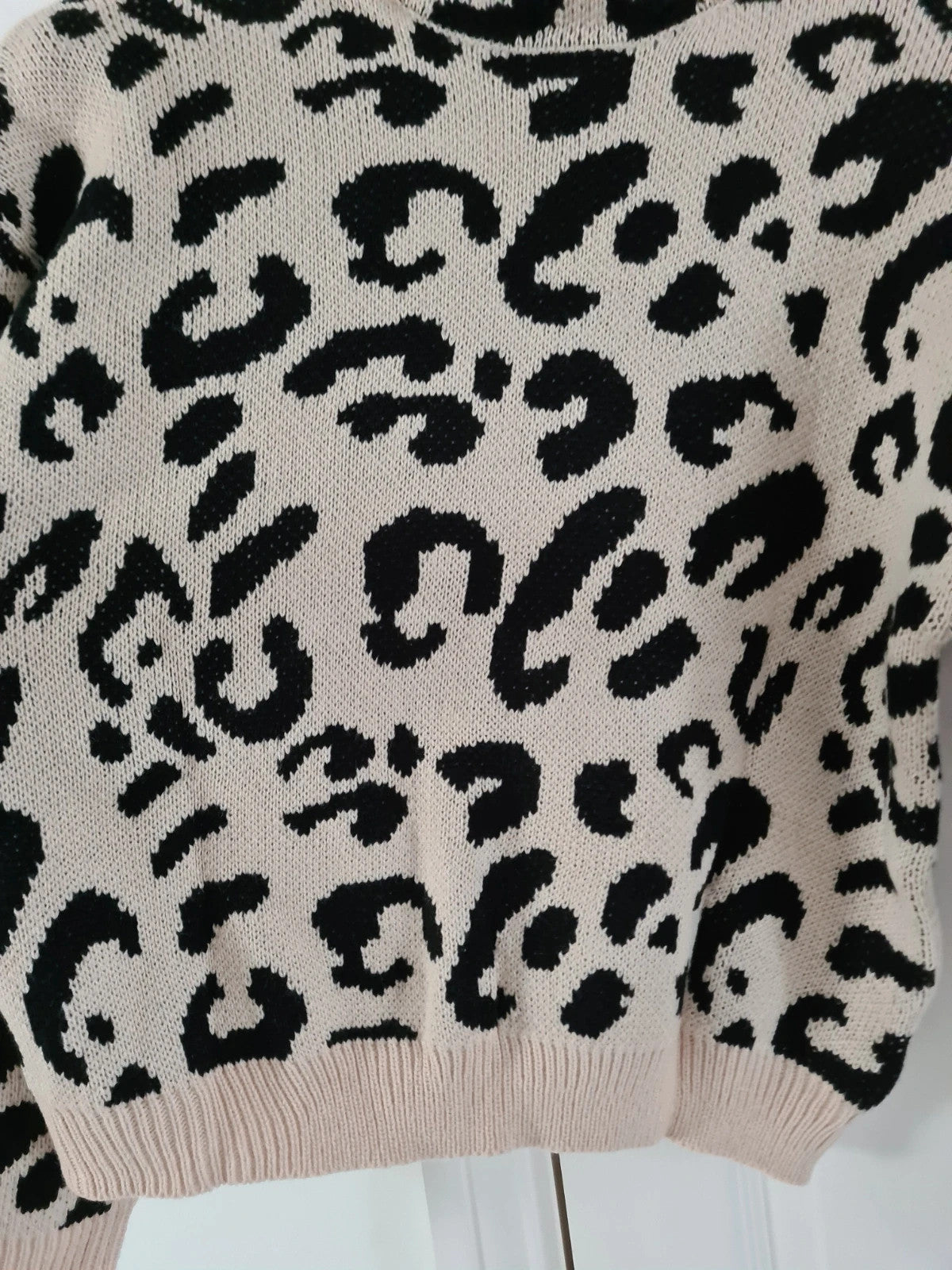 Shein women animal print cream turtleneck leopard high neck jumper knitt sweater casual L/12