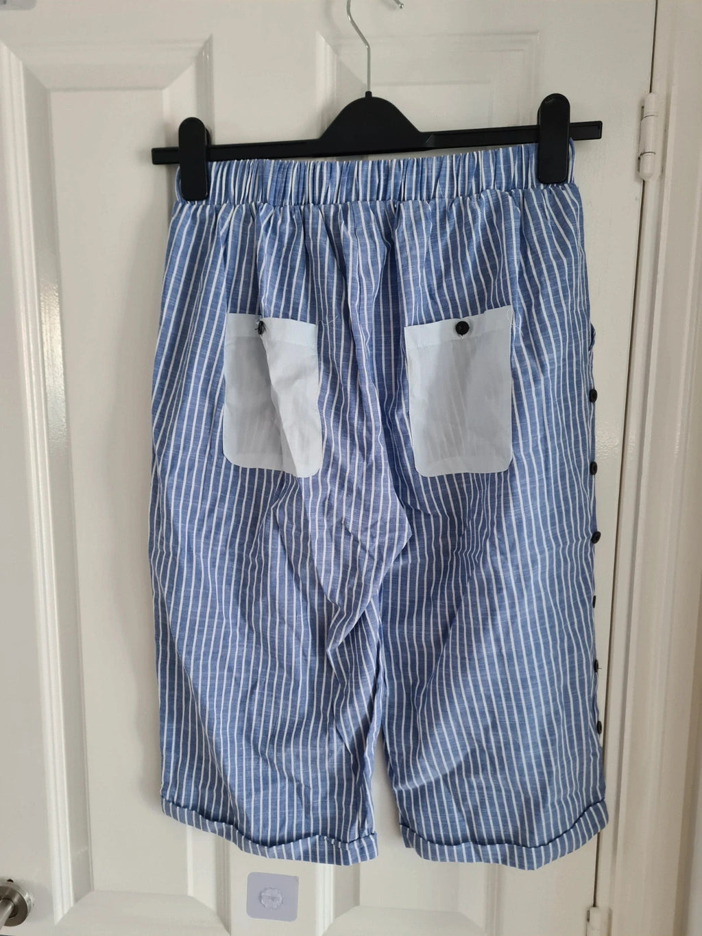 Shein women buttons loose 3/4 pants/trousers cotton-blend drawstring elastic waist casual M/10