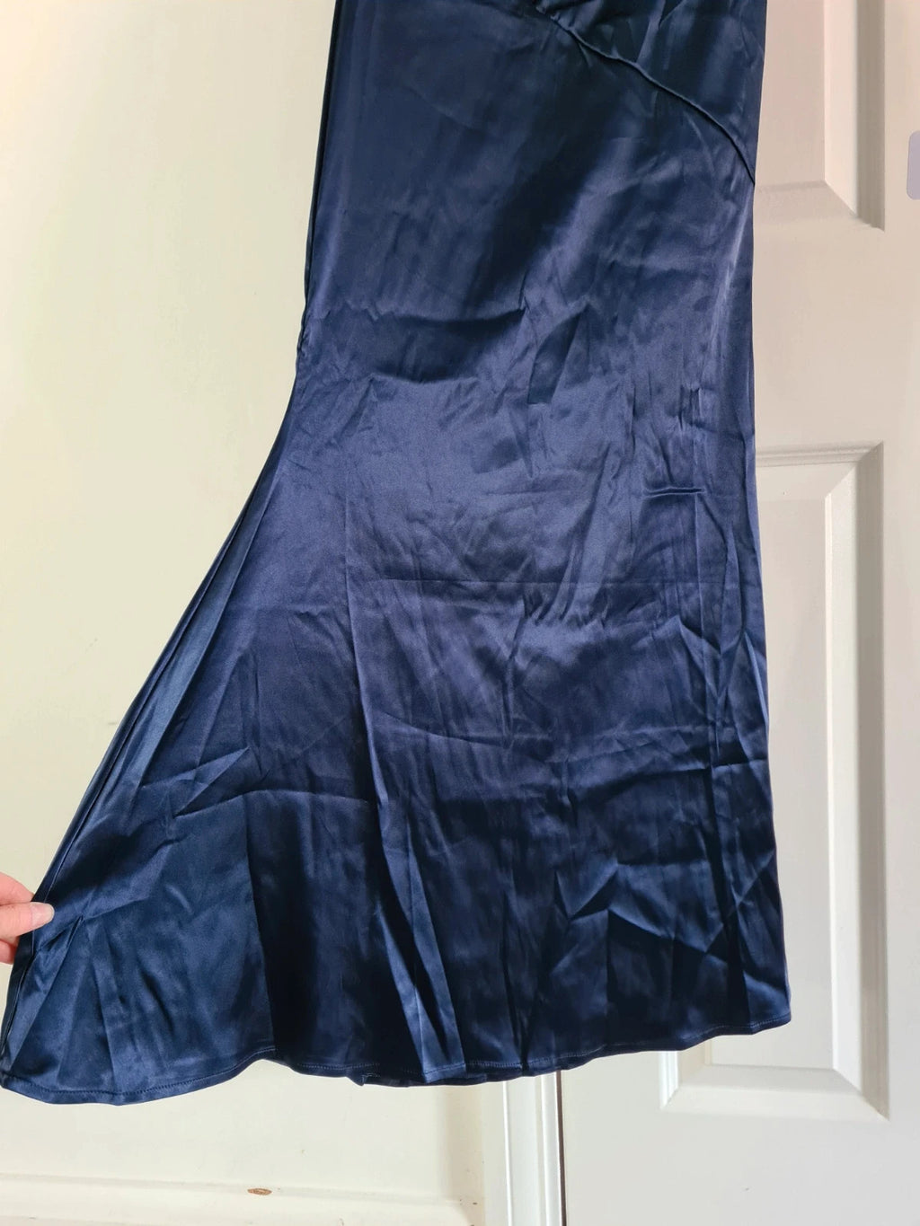Shein women blue satin long dress sleeveless backless tie back bust ruched party occasion dress M/10