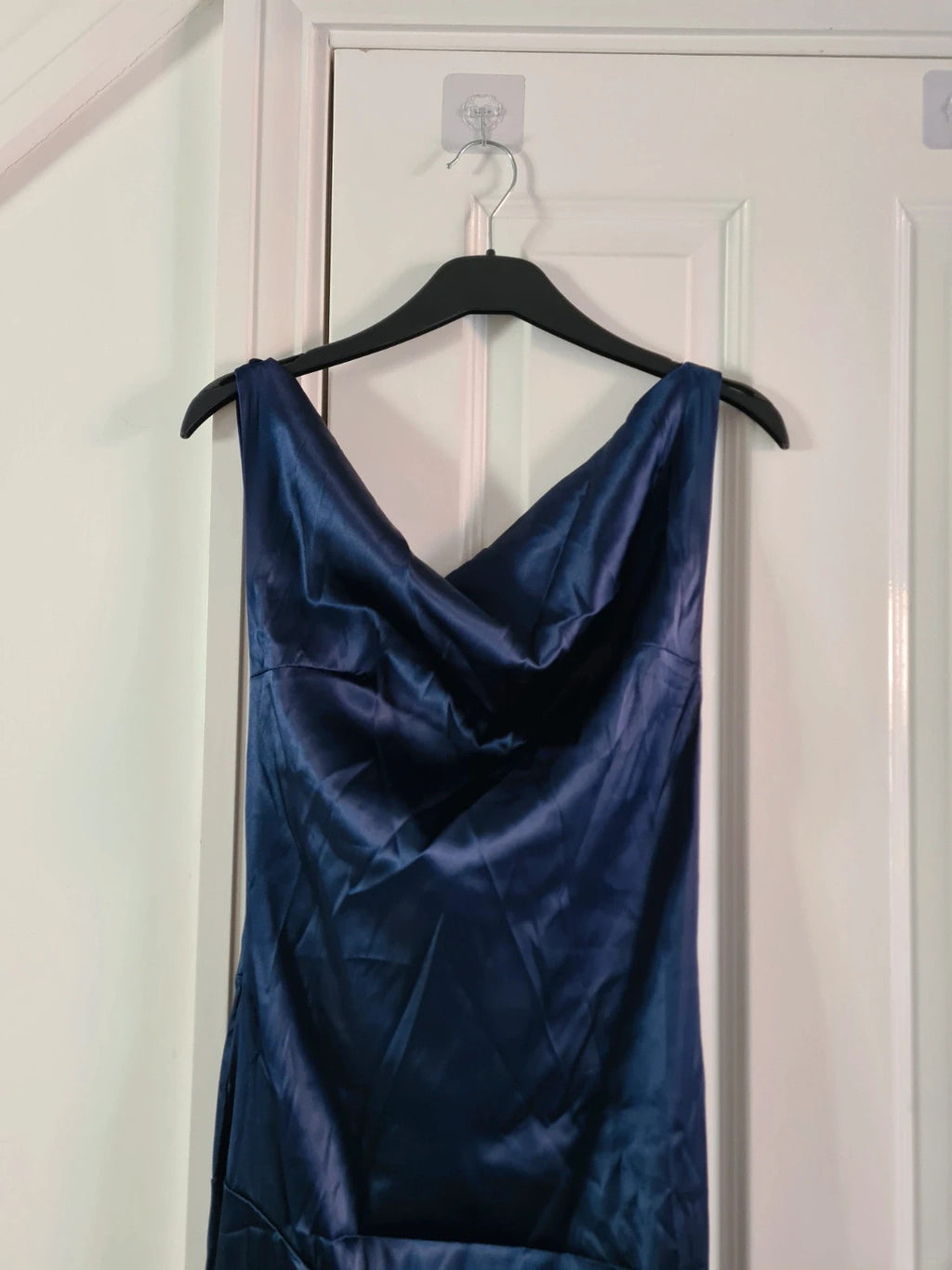 Shein women blue satin long dress sleeveless backless tie back bust ruched party occasion dress M/10