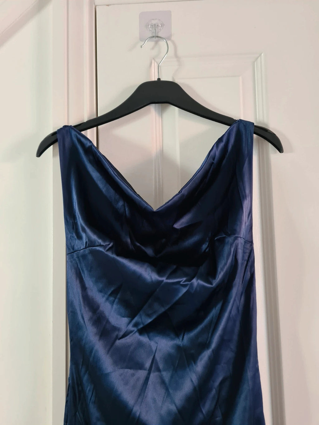 Shein women blue satin long dress sleeveless backless tie back bust ruched party occasion dress M/10