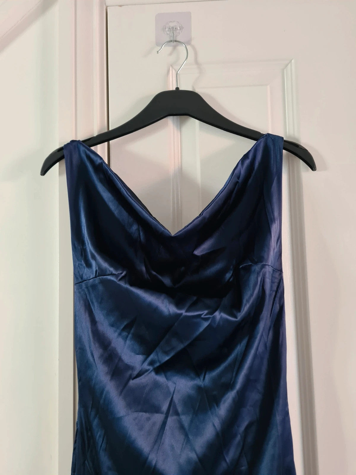 Shein women blue satin long dress sleeveless backless tie back bust ruched party occasion dress M/10
