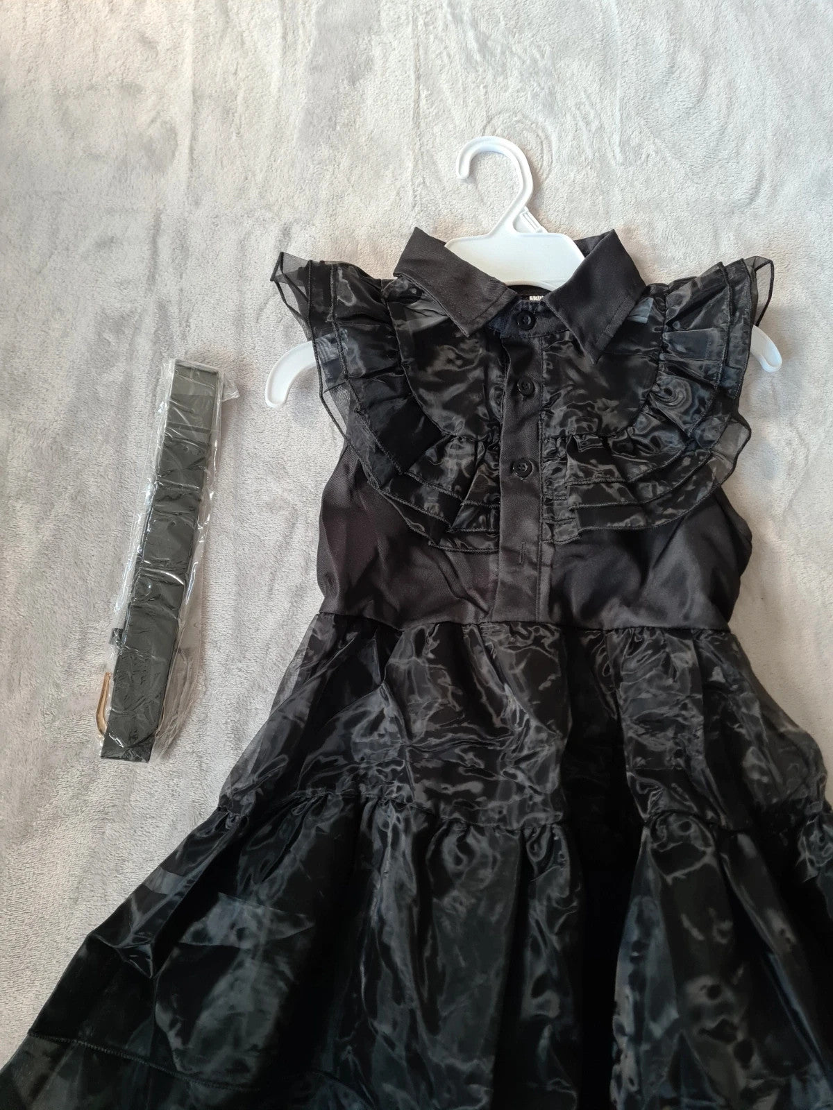 Generic kids girls 8y black tulle short dress belted Wednesday Addams party costume