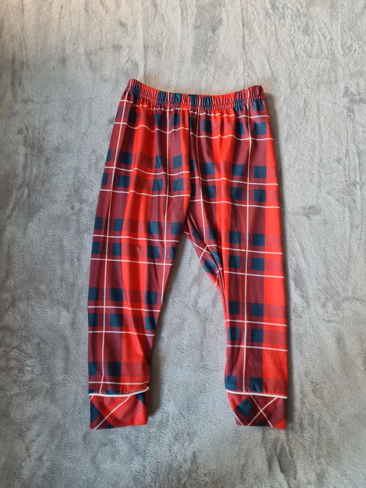 Generic kids boys 2y Xmas 2pcs pyjamas long sleeve top and check woven bottom cotton blend red/navy