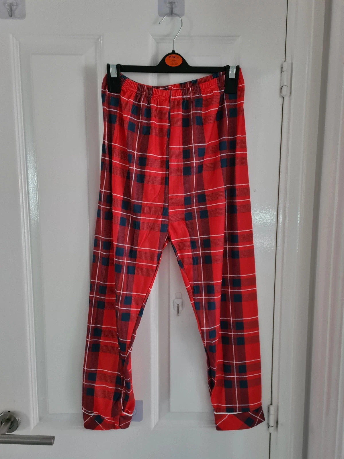 Generic kids boys 10y Xmas 2pcs pyjamas long sleeve top and check woven bottom sleepwear red/navy