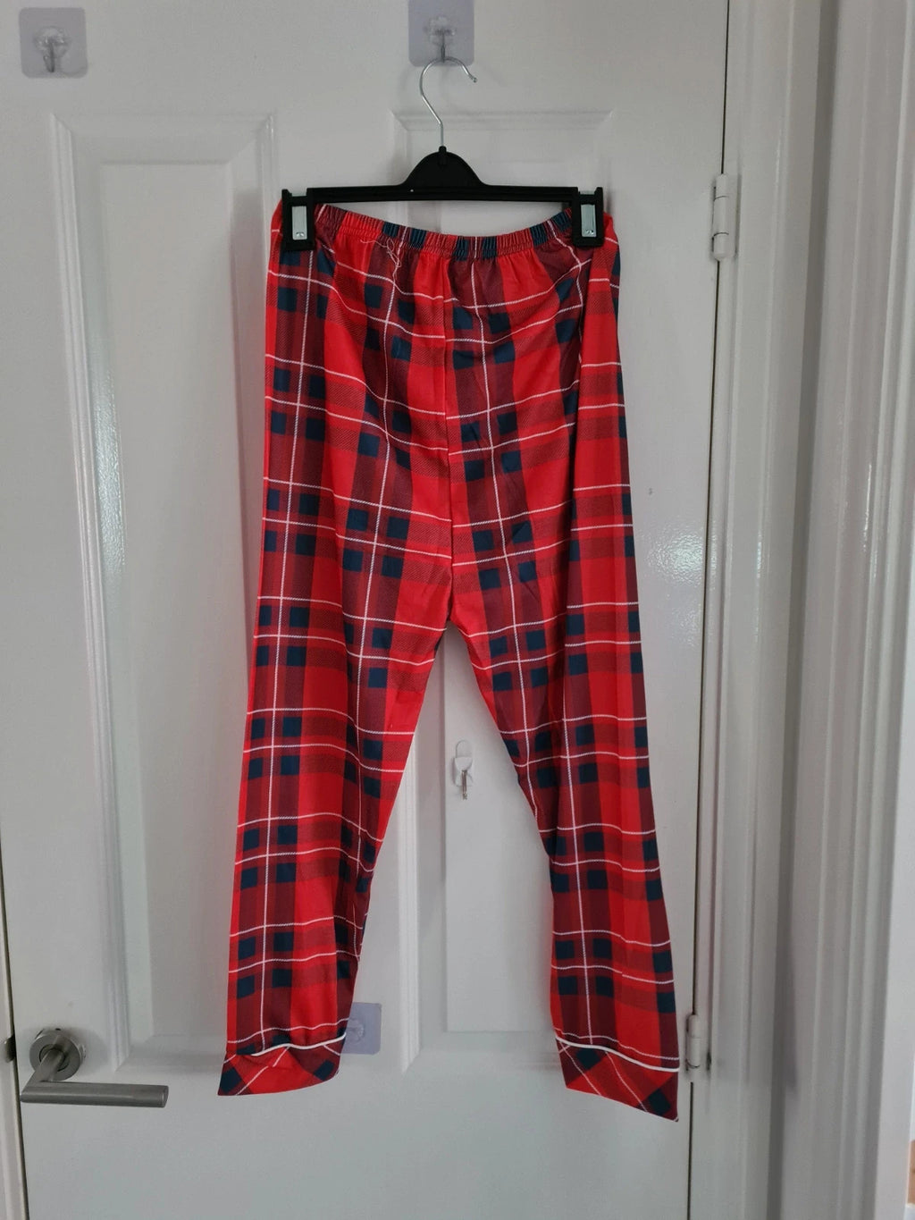 Generic kids boys 10y Xmas 2pcs pyjamas long sleeve top and check woven bottom sleepwear red/navy