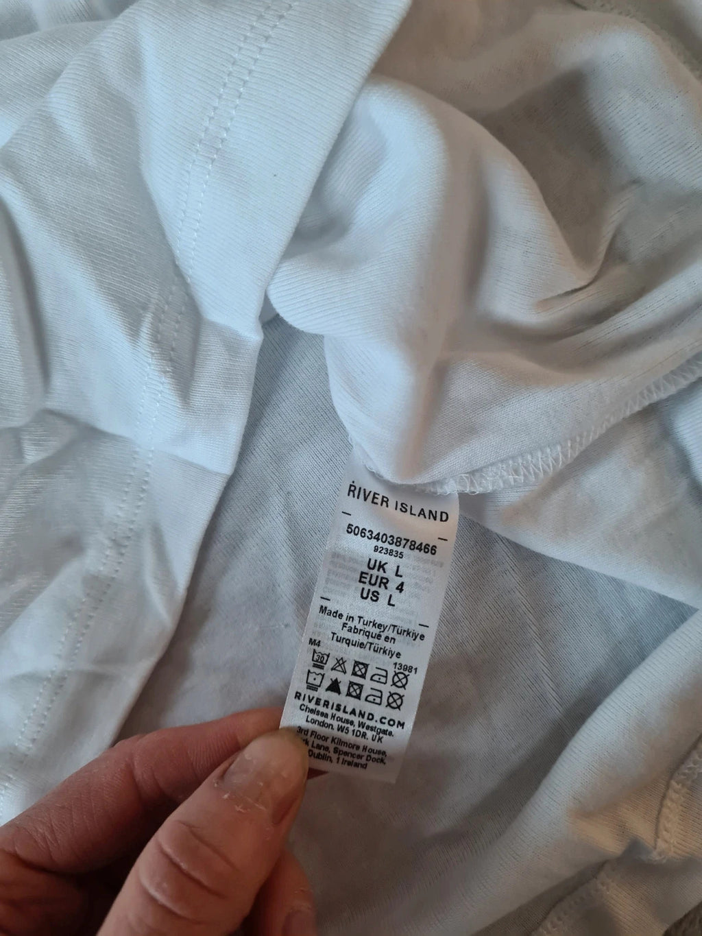 River Island women drape shoulder detail T-shirt white cotton cap sleeve drape trim shirt L/12