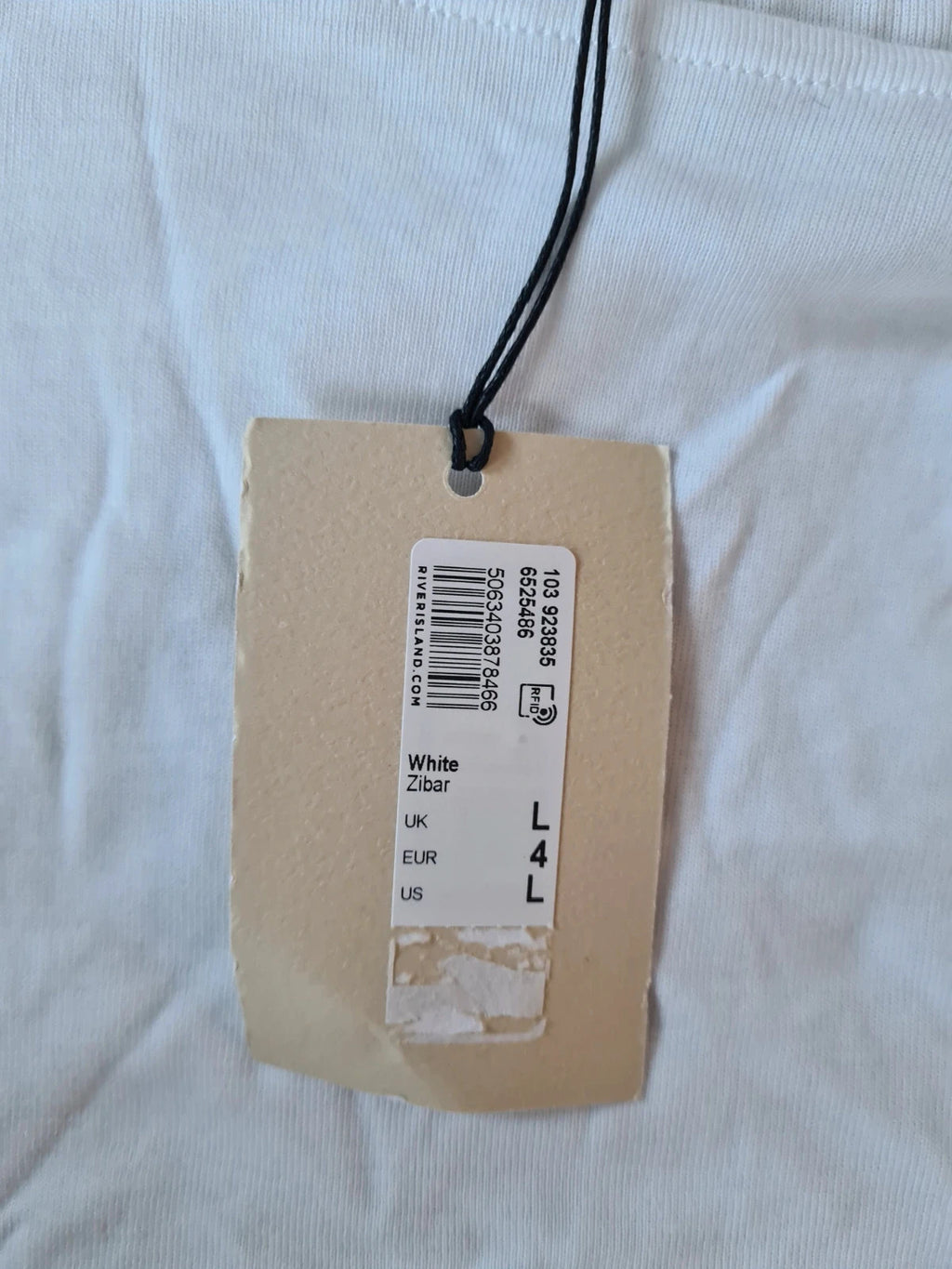 River Island women drape shoulder detail T-shirt white cotton cap sleeve drape trim shirt L/12