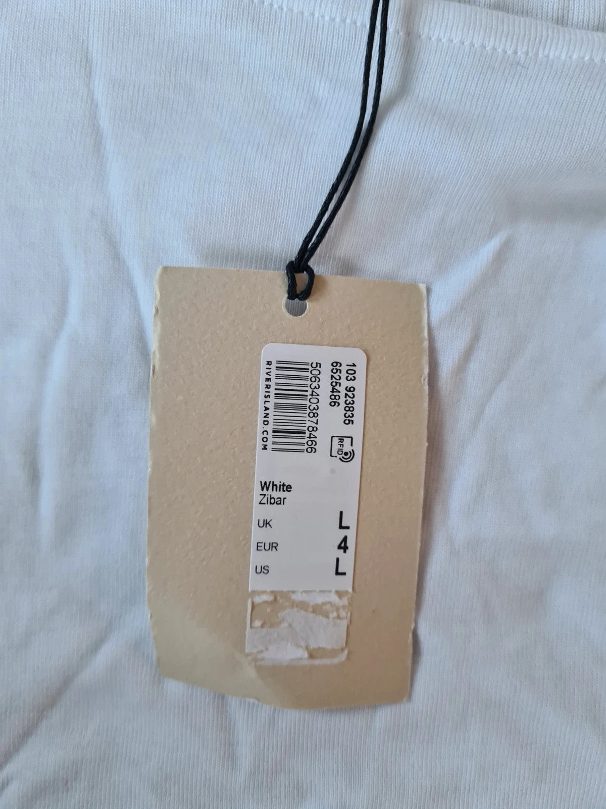 River Island women drape shoulder detail T-shirt white cotton cap sleeve drape trim shirt L/12