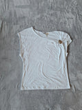 River Island women drape shoulder detail T-shirt white cotton cap sleeve drape trim shirt L/12