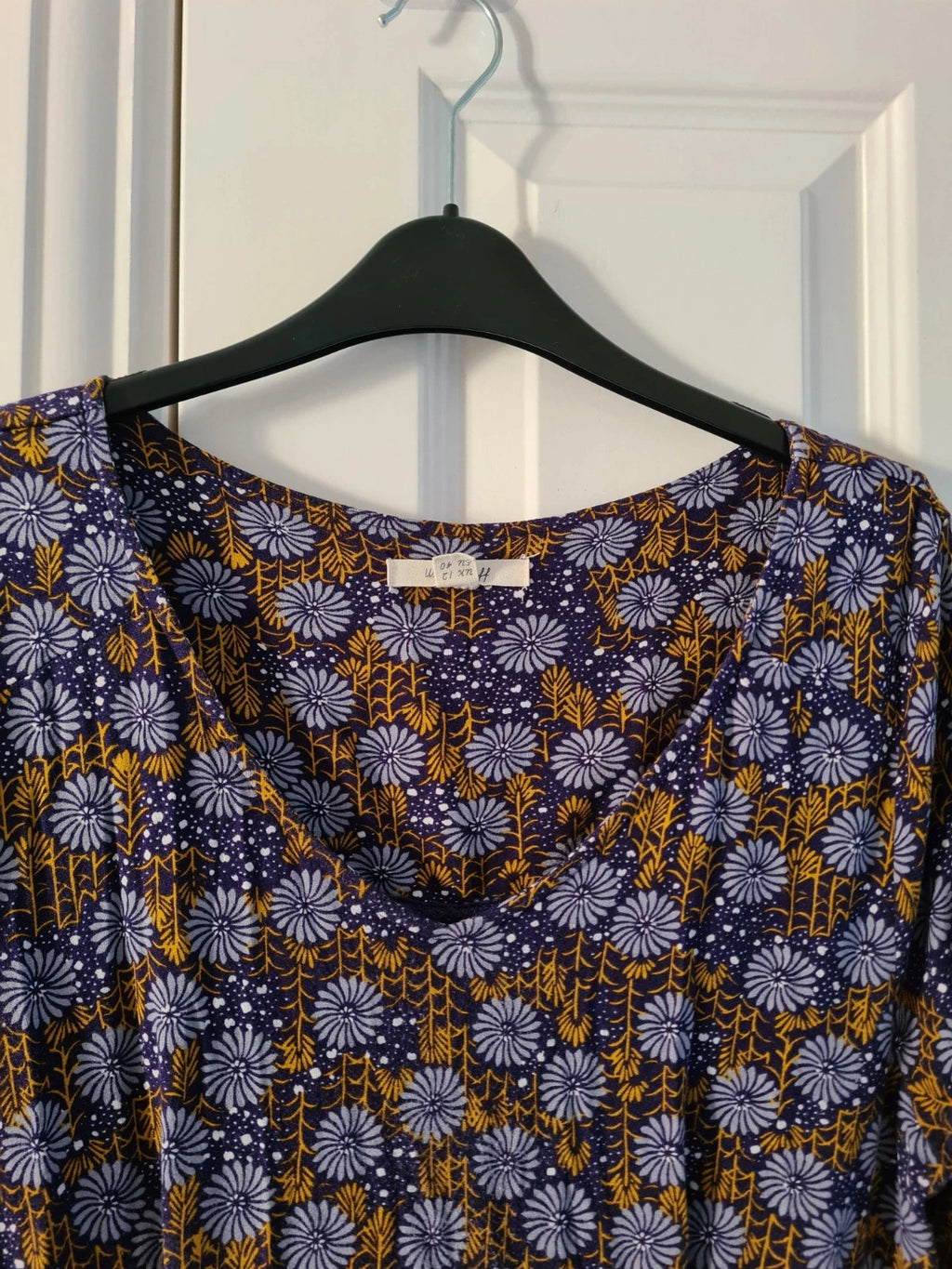 White Stuff women purple floral print midi dress jersey stretchy 3/4sleeve V-neck pockets soft L/12