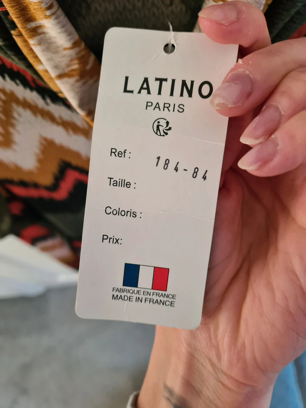 Latino Paris women green/multicolours chevron design midi dress turtleneck long sleeve straight S/8