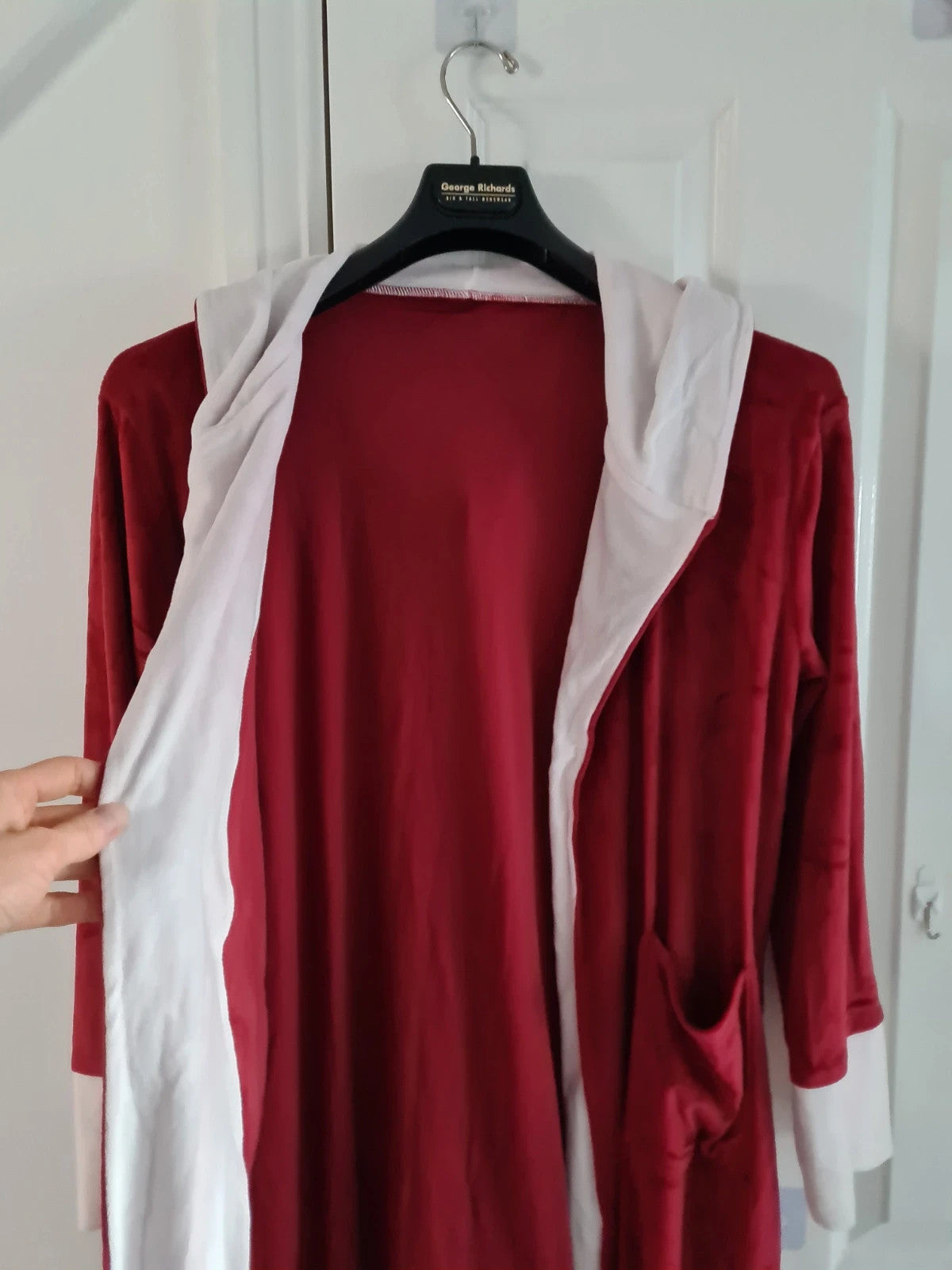 Generic women red/white bathrobe velour fleece dressing gown hooded nightwear loungewear L/12