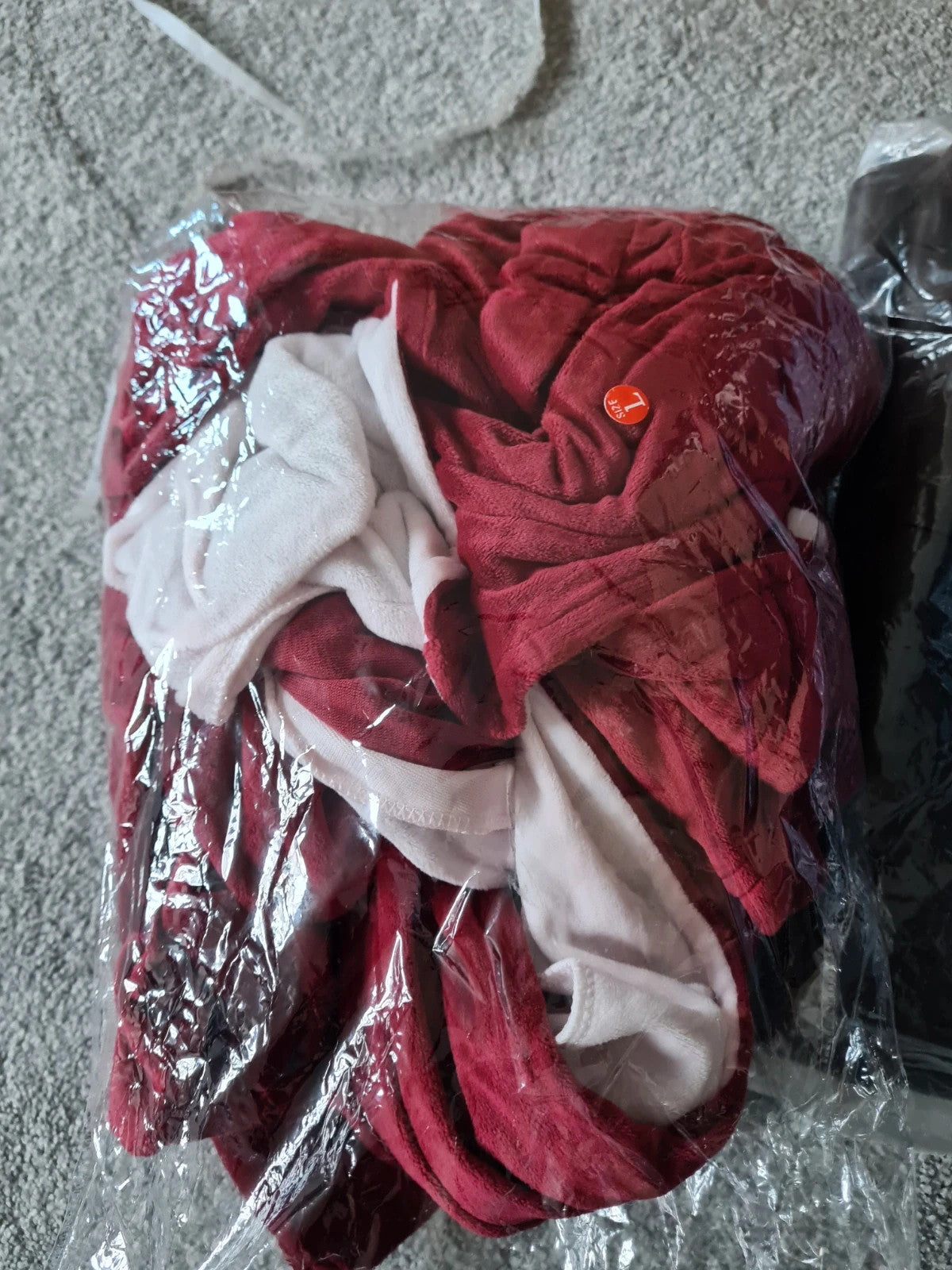 Generic women red/white bathrobe velour fleece dressing gown hooded nightwear loungewear L/12