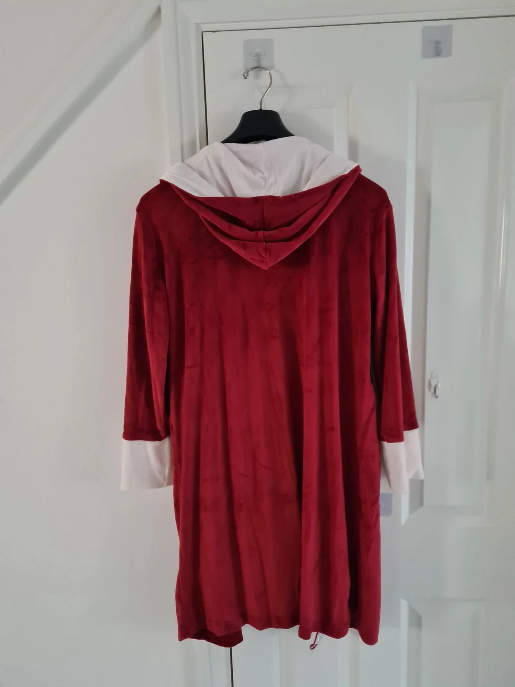 Generic women red/white bathrobe velour fleece dressing gown hooded nightwear loungewear L/12
