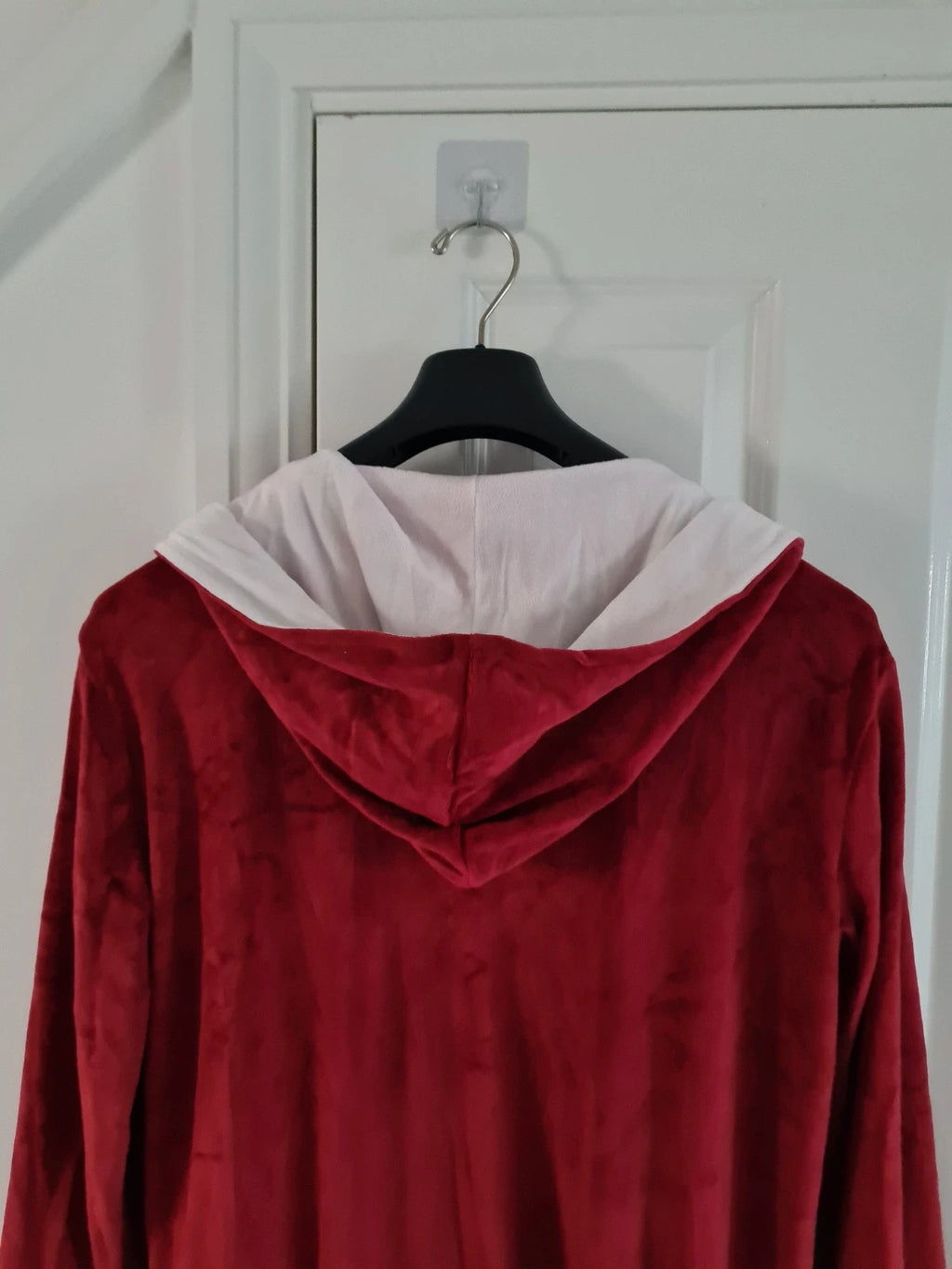 Generic women red/white bathrobe velour fleece dressing gown hooded nightwear loungewear L/12