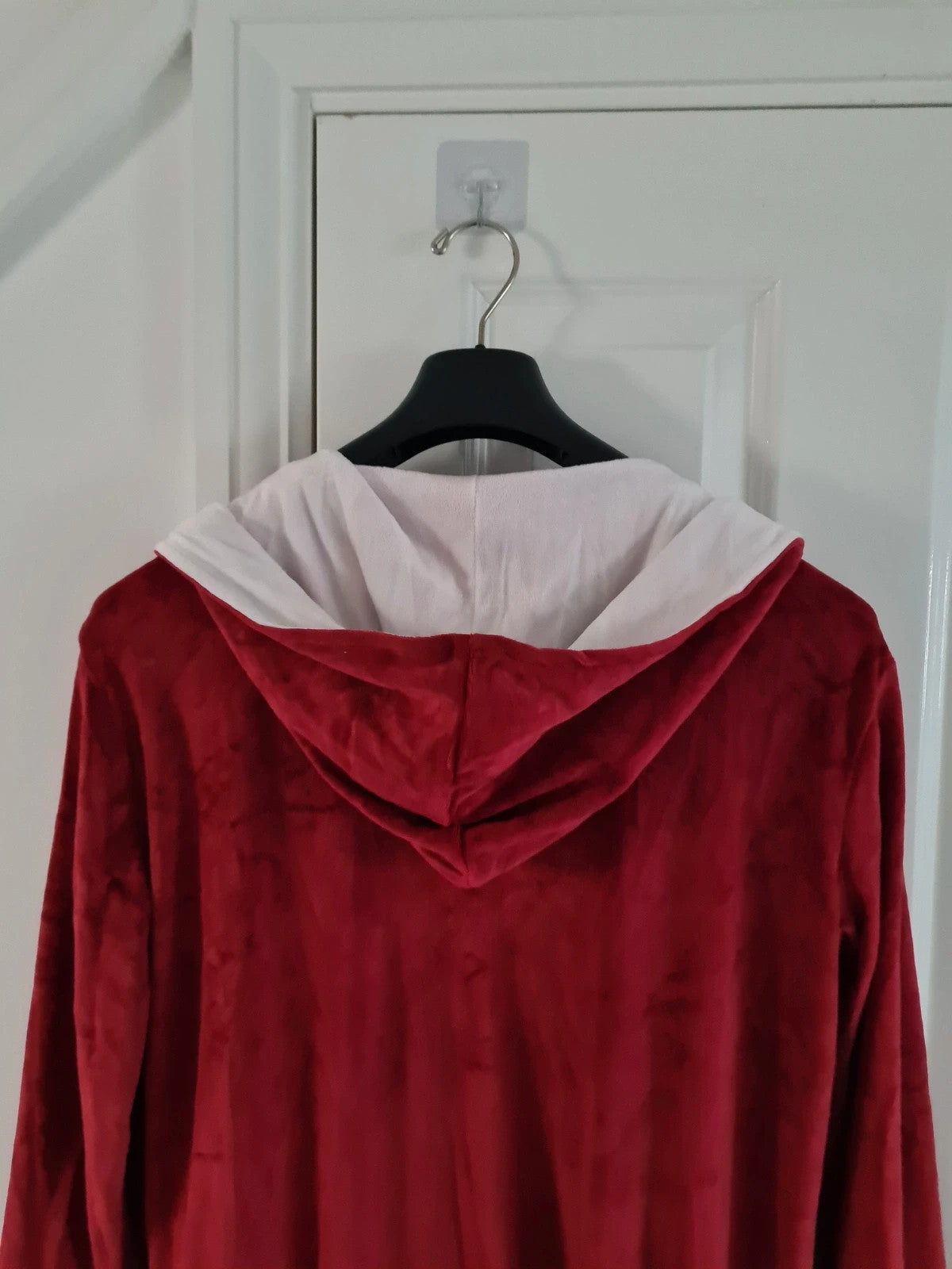 Generic women red/white bathrobe velour fleece dressing gown hooded nightwear loungewear L/12