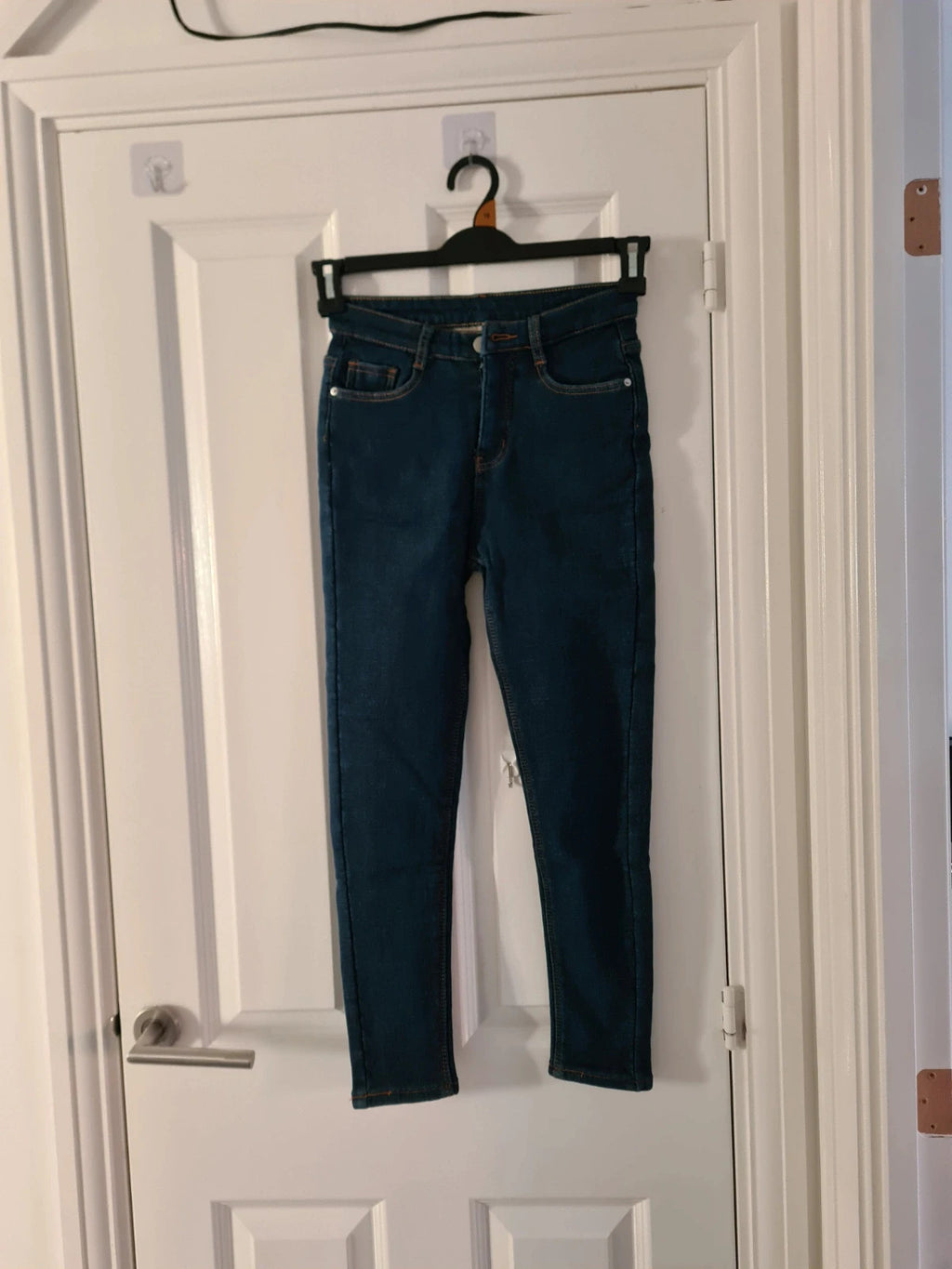 Generic women blue denim jeans thermal heat fleece lining skinny straight leg trousers W25/XS/6